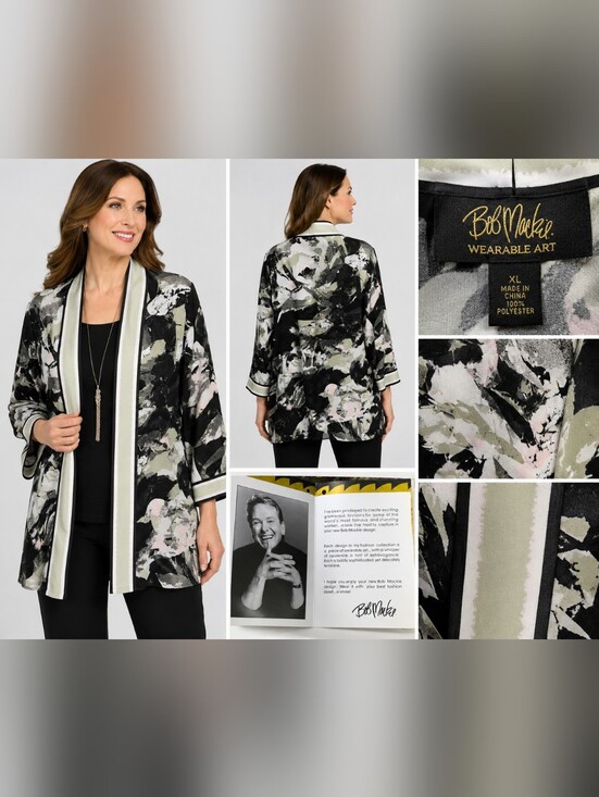 Bob Mackie Tops - Bob Mackie Wearable Art Abstract Floral Open Front Duster Jacket XL